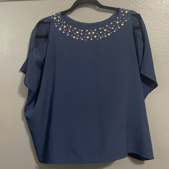 Lilly Pulitzer Gold Stud Navy Cold Shoulder Top - Picture 2 of 10